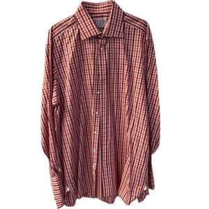 Thomas Pink pink plaid dress shirt with French cuffs, size 17/36.